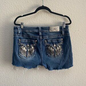 Miss Me Angel Wing Bling Raw Hem Shorts Cut-Off Mid-Rise Size 34 Distressed